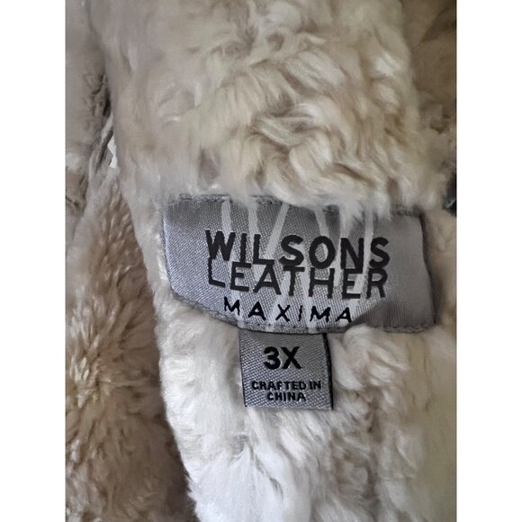 Wilsons Womens Vintage Beige Leather Suede Faux Fur Maxima Button Up Coat Jacket - Picture 9 of 11